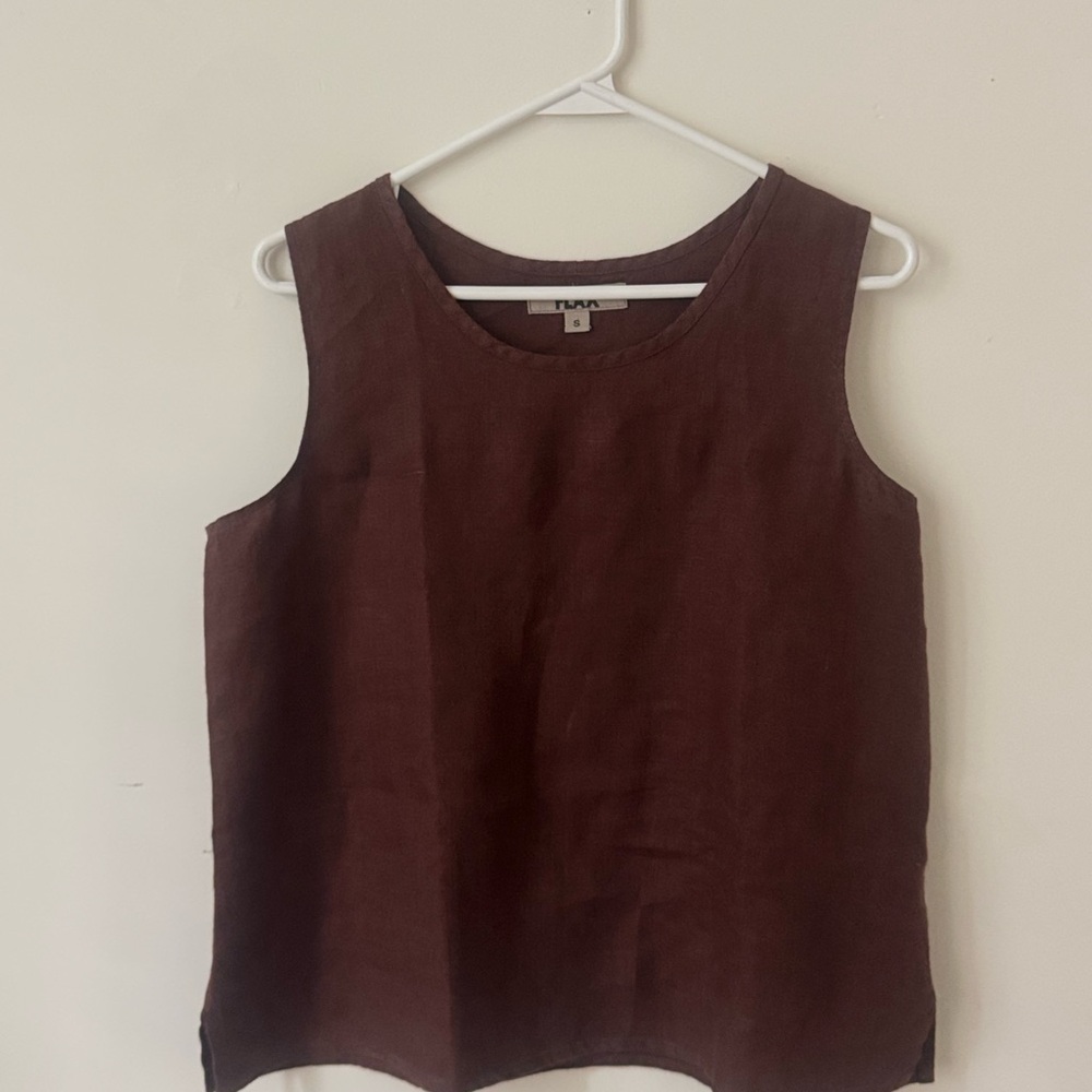 Linen Flax Brown Boxy Sleeveless Tank Top